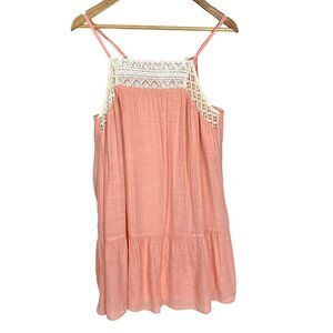 Flying Tomato Coral Bohemian Camisole Ruffle Mini Dress Size L Flirty Babydoll